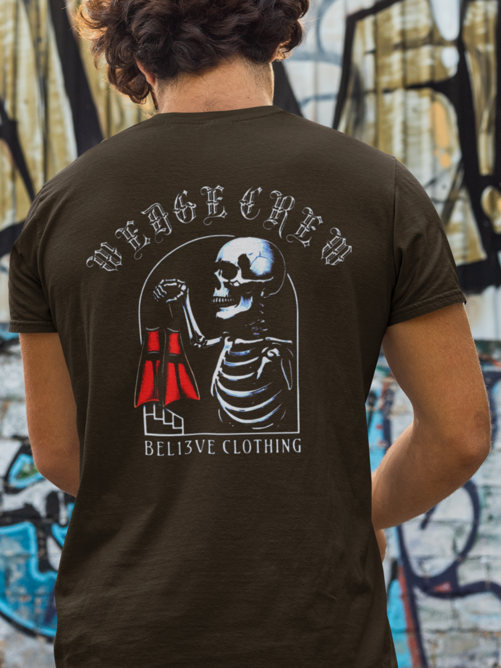 Fins Up Skull - Brown Tee
