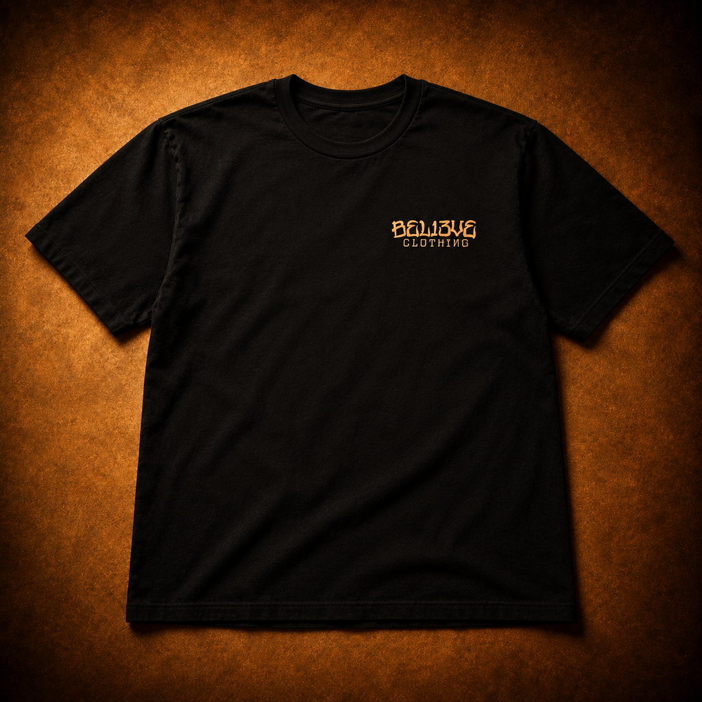 BEL13VE Angel in the Clouds Tee front orange-gold chest logo
