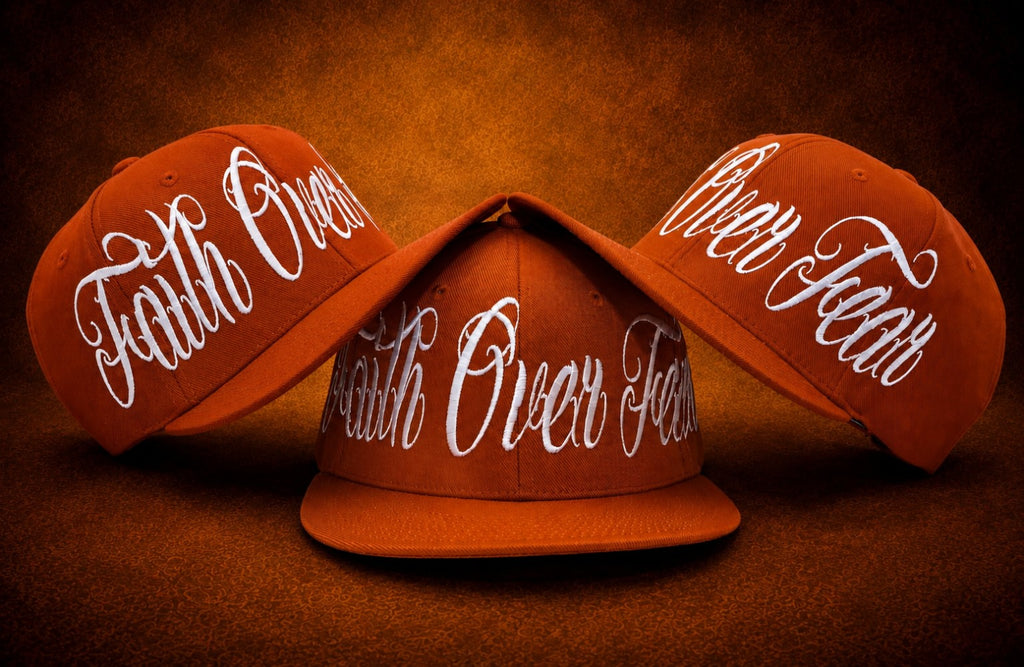 Burnt orange Faith Over Fear embroidered hat