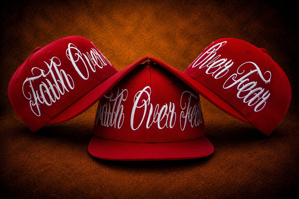Red Faith Over Fear embroidered hat